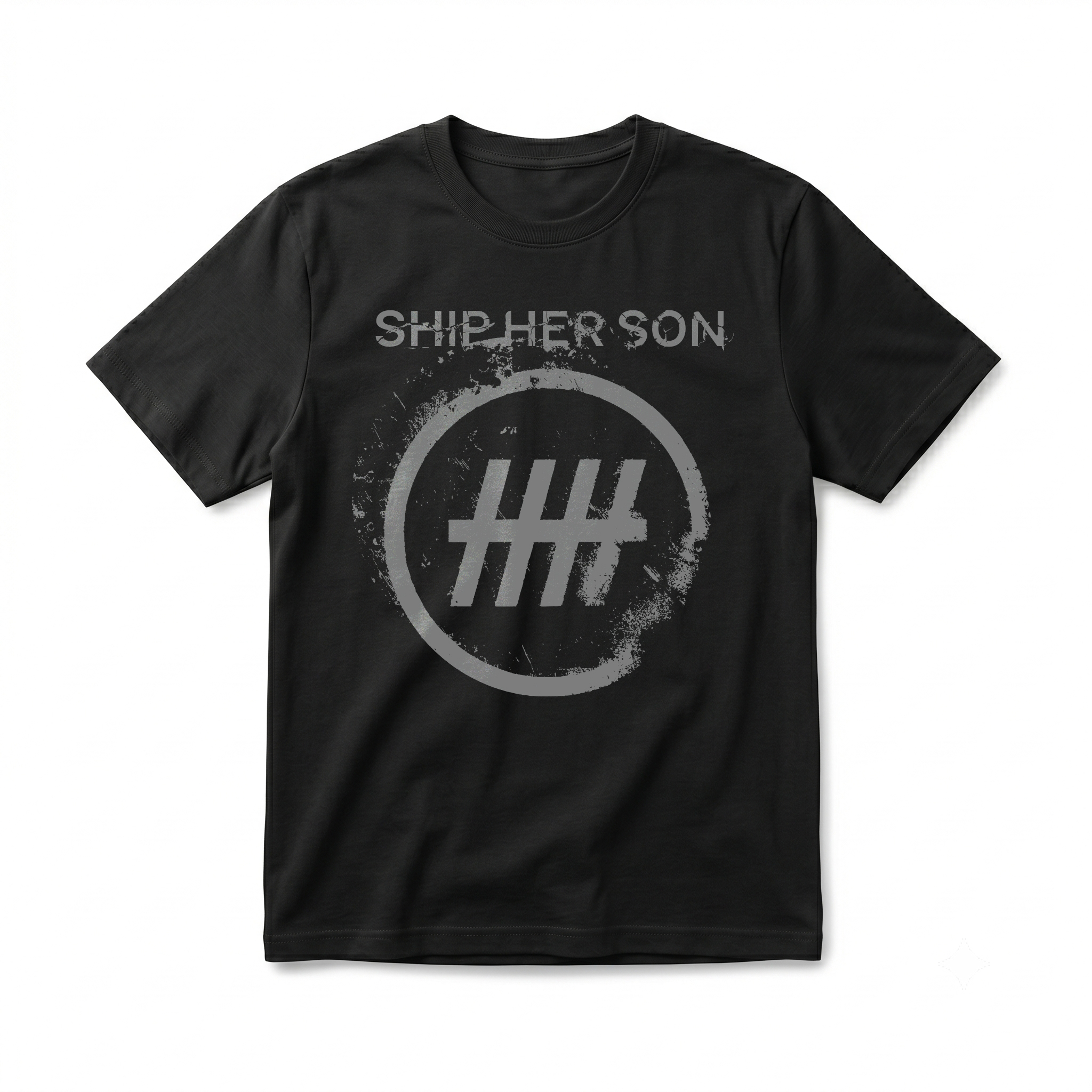 Ship Her Son — Лого t-shirt, black with tally-mark roundel logo